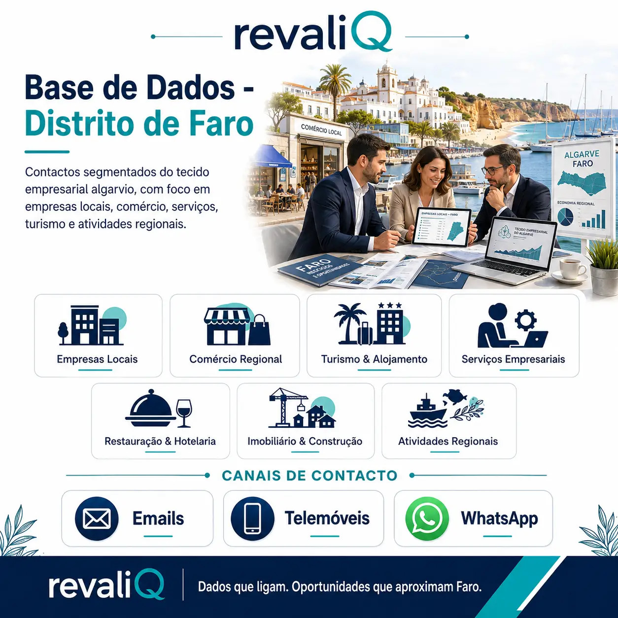 Base de dados empresas Faro com contactos segmentados por emails, telemóveis e WhatsApp para comércio, turismo, alojamento e serviços no Algarve