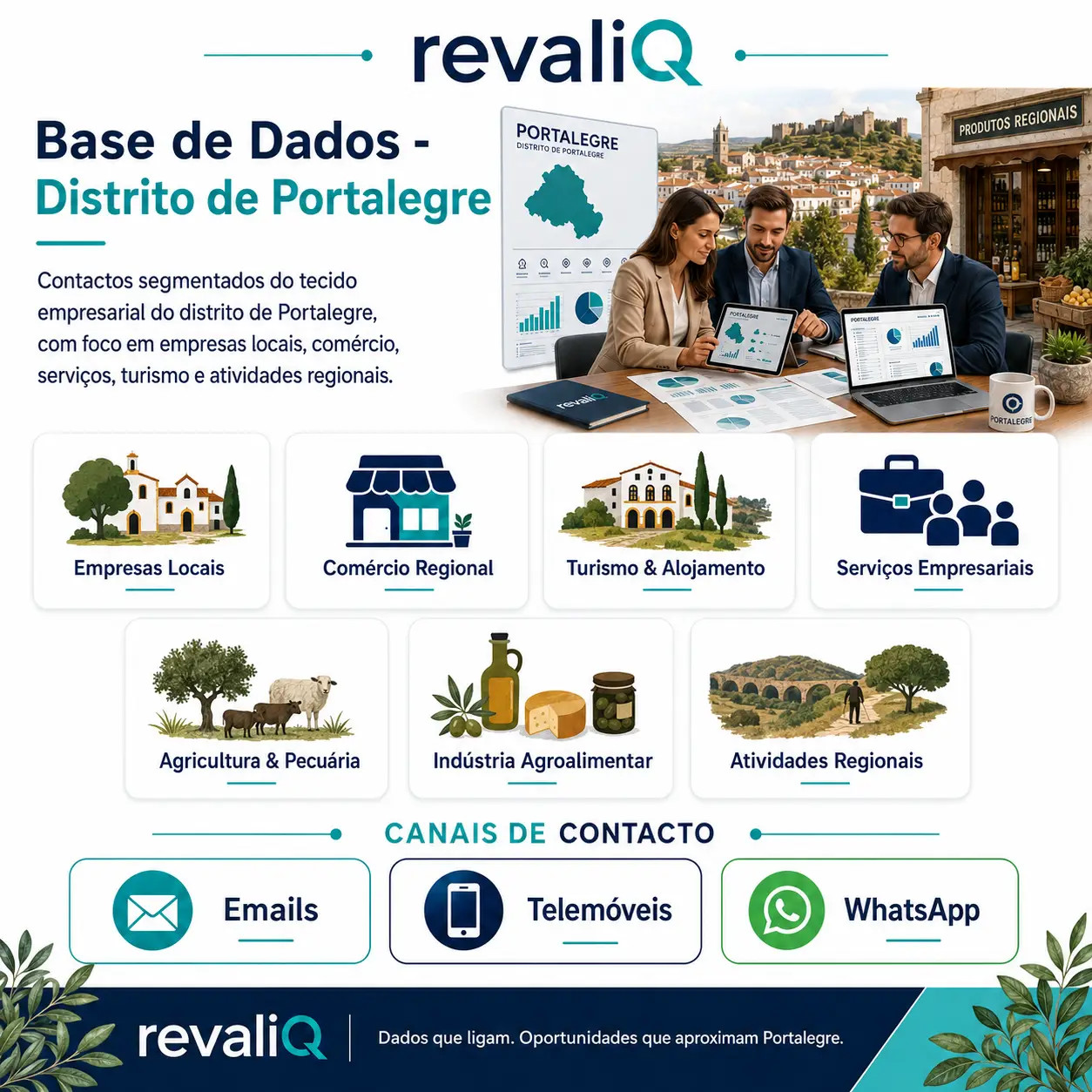 Base de dados empresas Portalegre com contactos segmentados por emails, telemóveis e WhatsApp para agricultura, comércio, turismo rural e serviços no Alto Alentejo