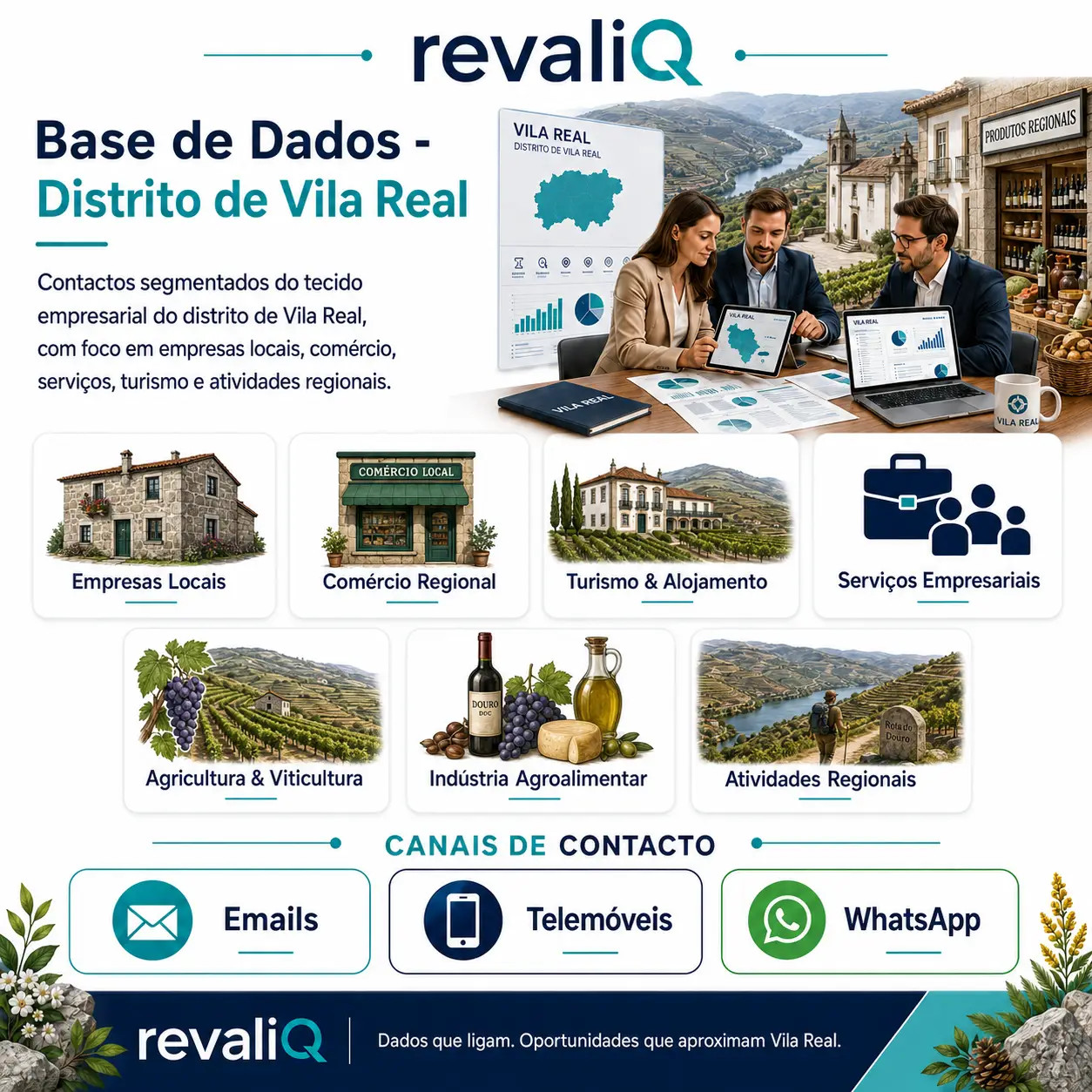 Base de dados empresas Vila Real com contactos segmentados por emails, telemóveis e WhatsApp para comércio, turismo, agricultura, vinho e serviços