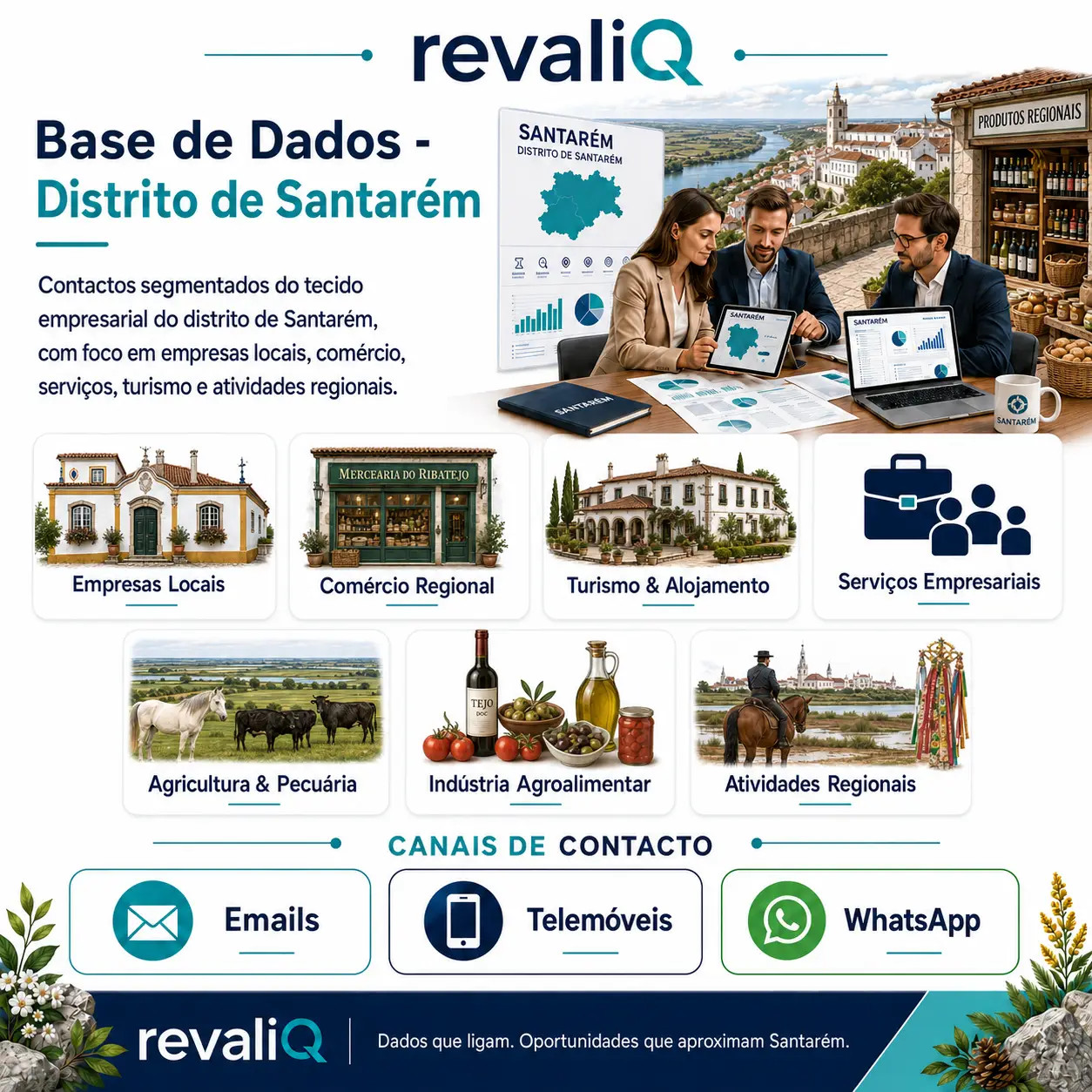 Base de dados empresas Santarém com contactos segmentados por emails, telemóveis e WhatsApp para agricultura, agroindústria, comércio, logística e serviços no Ribatejo