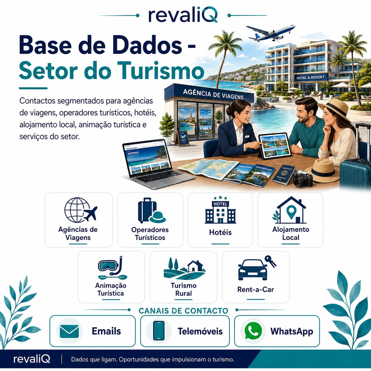 Base de dados empresas do setor do turismo com contactos segmentados por emails, telemóveis e WhatsApp para alojamento, agências de viagem, animação turística e serviços turísticos