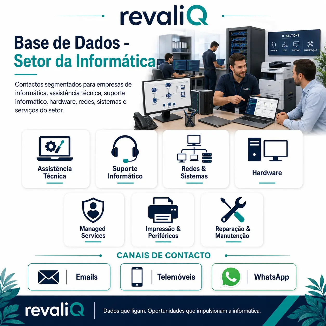 Base de dados empresas do setor da informática com contactos segmentados por emails, telemóveis e WhatsApp para assistência técnica, software, redes, hardware e serviços informáticos