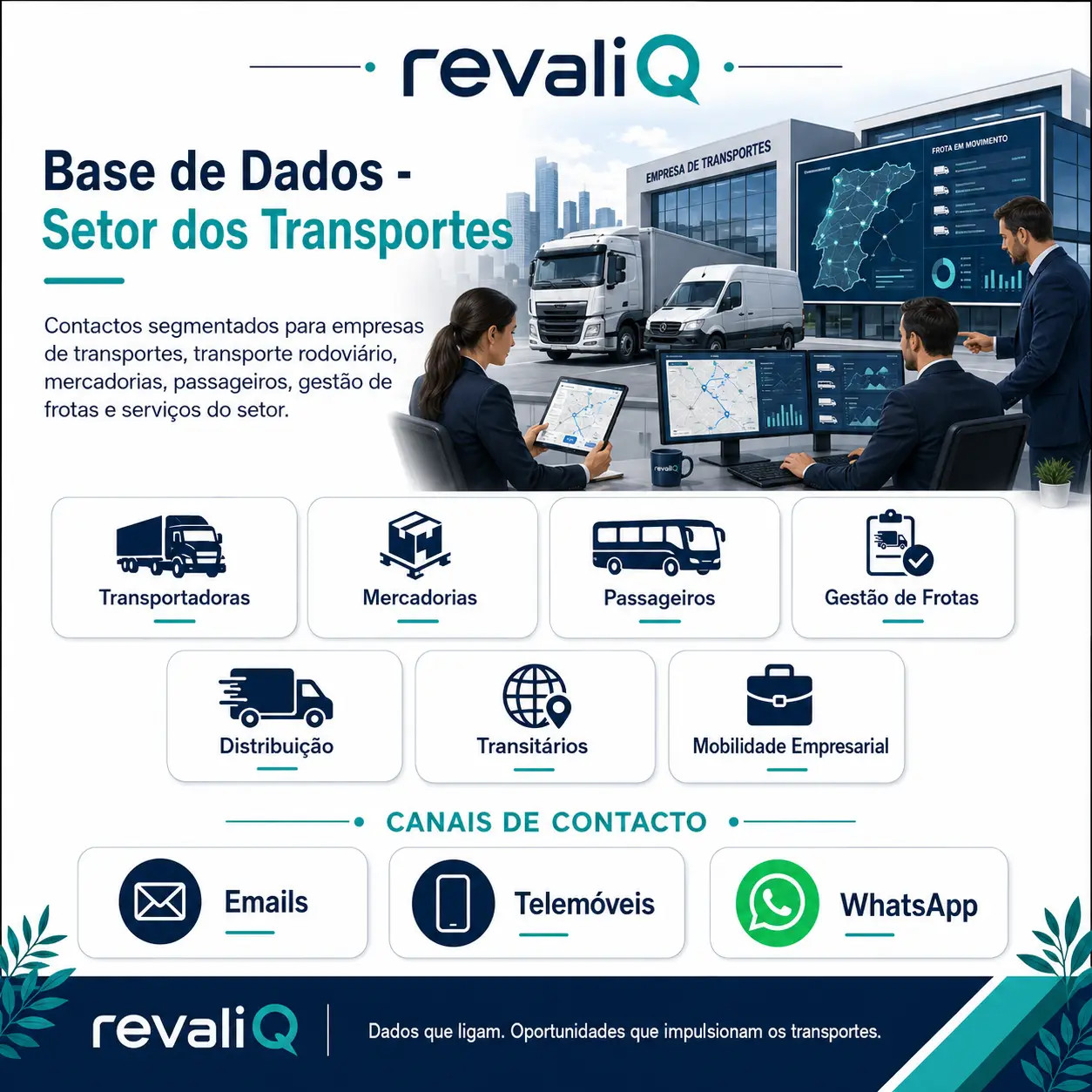 Base de dados empresas do setor dos transportes com contactos segmentados por emails, telemóveis e WhatsApp para transporte de mercadorias, passageiros, mudanças e serviços rodoviários